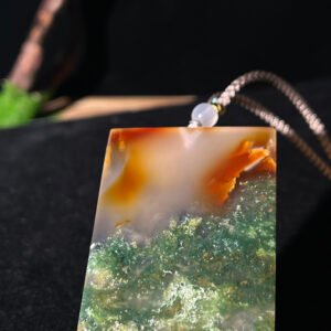Golden Radiance & Emerald Mist Agate Peace Pendant