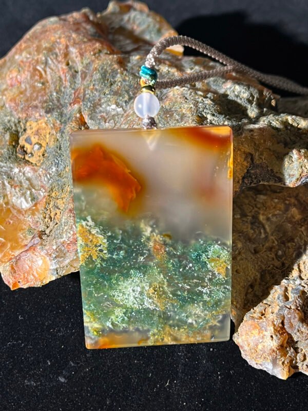 Golden Radiance & Emerald Mist Agate Peace Pendant