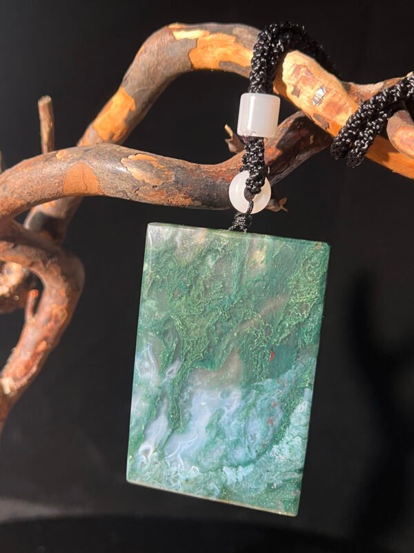 Emerald Shadow Forest Agate Peace Pendant