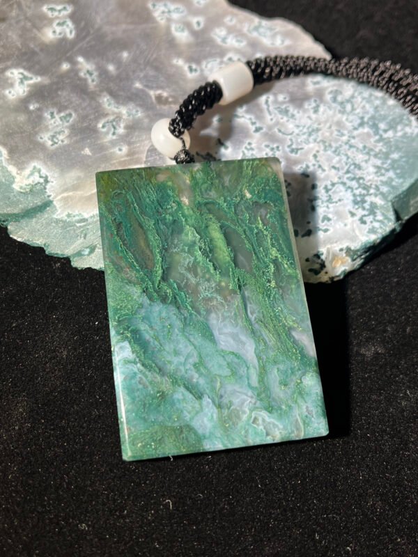 Emerald Shadow Forest Agate Peace Pendant