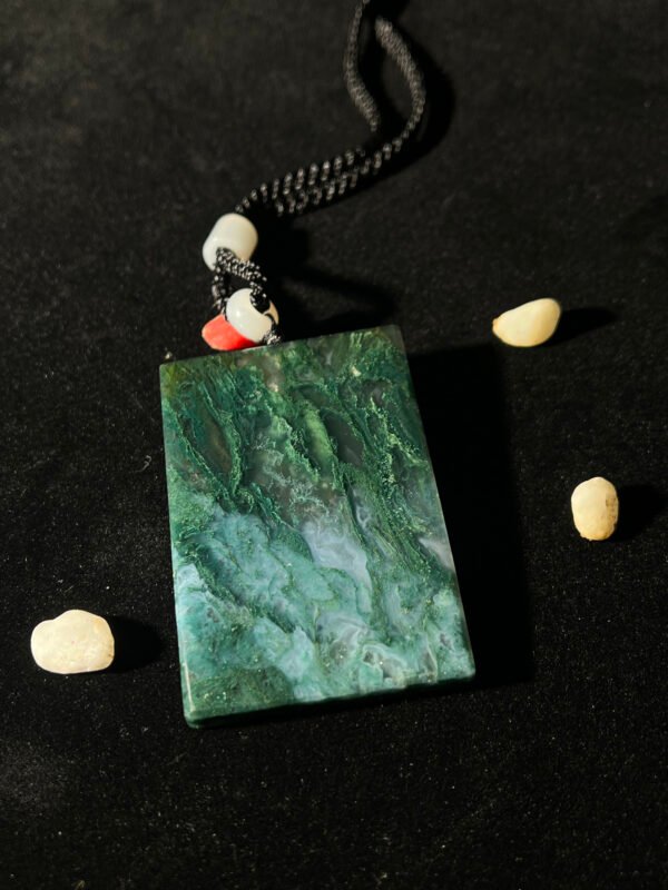 Emerald Shadow Forest Agate Peace Pendant