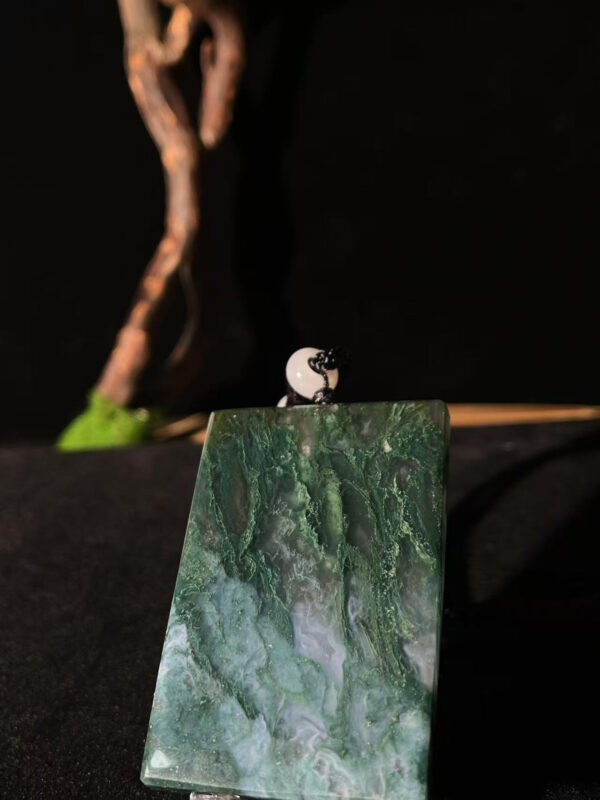 Emerald Shadow Forest Agate Peace Pendant