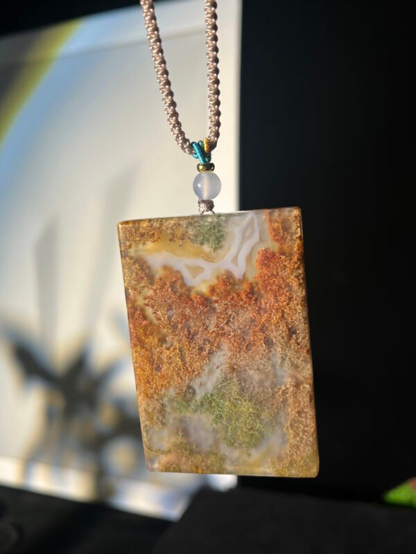 Golden Thread & Emerald Shadow Agate Peace Pendant
