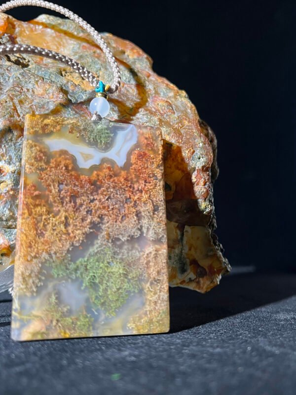 Golden Thread & Emerald Shadow Agate Peace Pendant