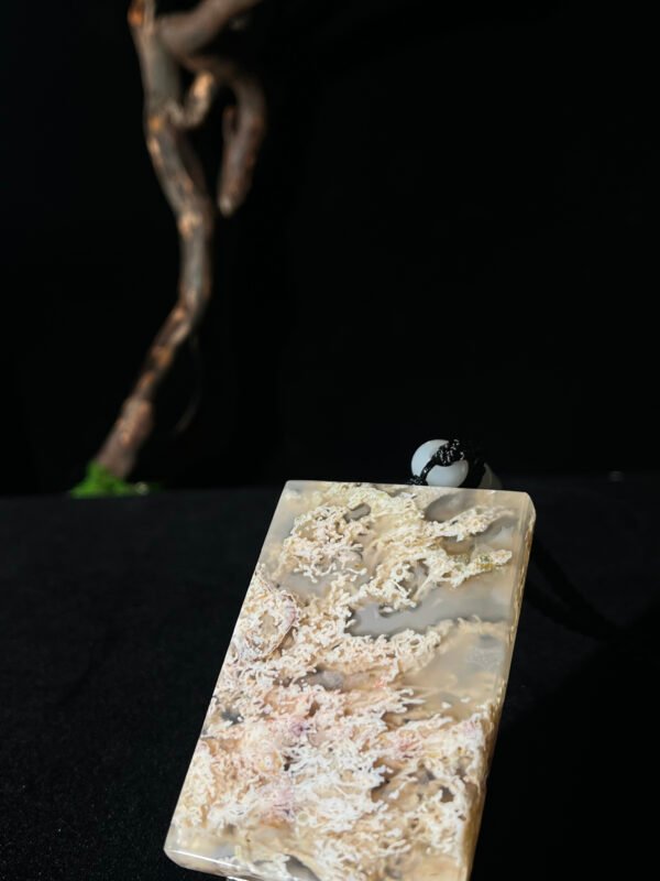 Golden Filigree Cloud - like Agate Peace Pendant