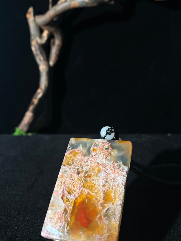 Flame Shadow & Golden Vein Agate Peace Pendant