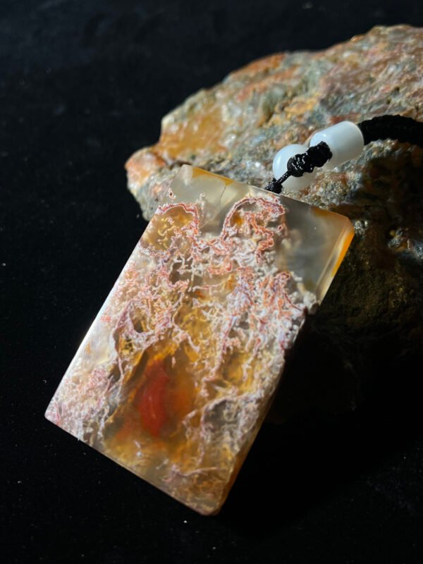 Flame Shadow & Golden Vein Agate Peace Pendant